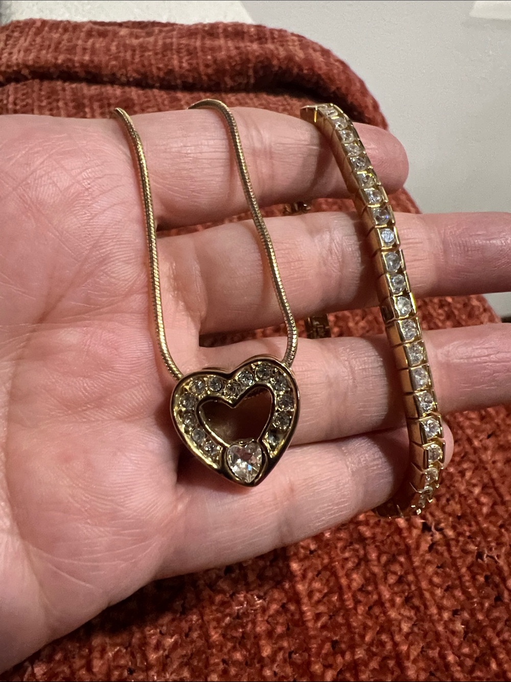 Gold-tone Heart Pendant Necklace and gold-tone bracelet lot